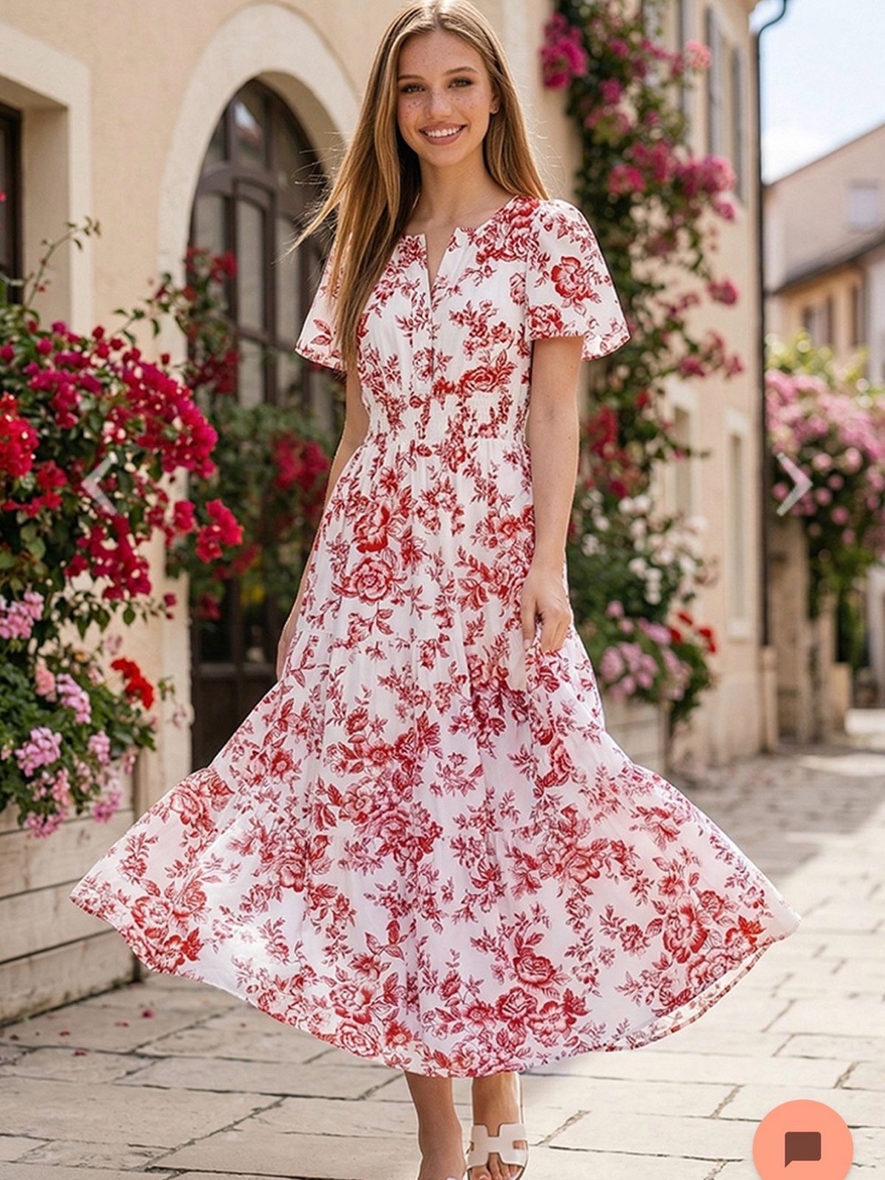 Chicwish White Maxi Dress with Red Floral Print